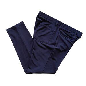 Haggar Cool Right Performance Flex Pants Men's 34x32 Blue Classic Fit Stretch